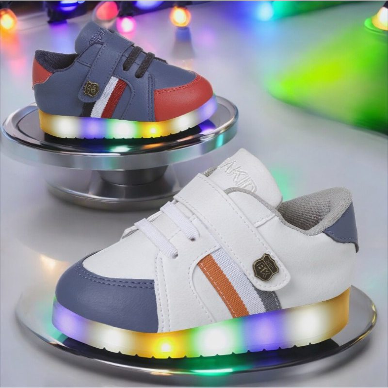 Tênis Beakid Infantil Com Luzinha Menino Led Confortável Moderno Velcro Cadarço Escolar