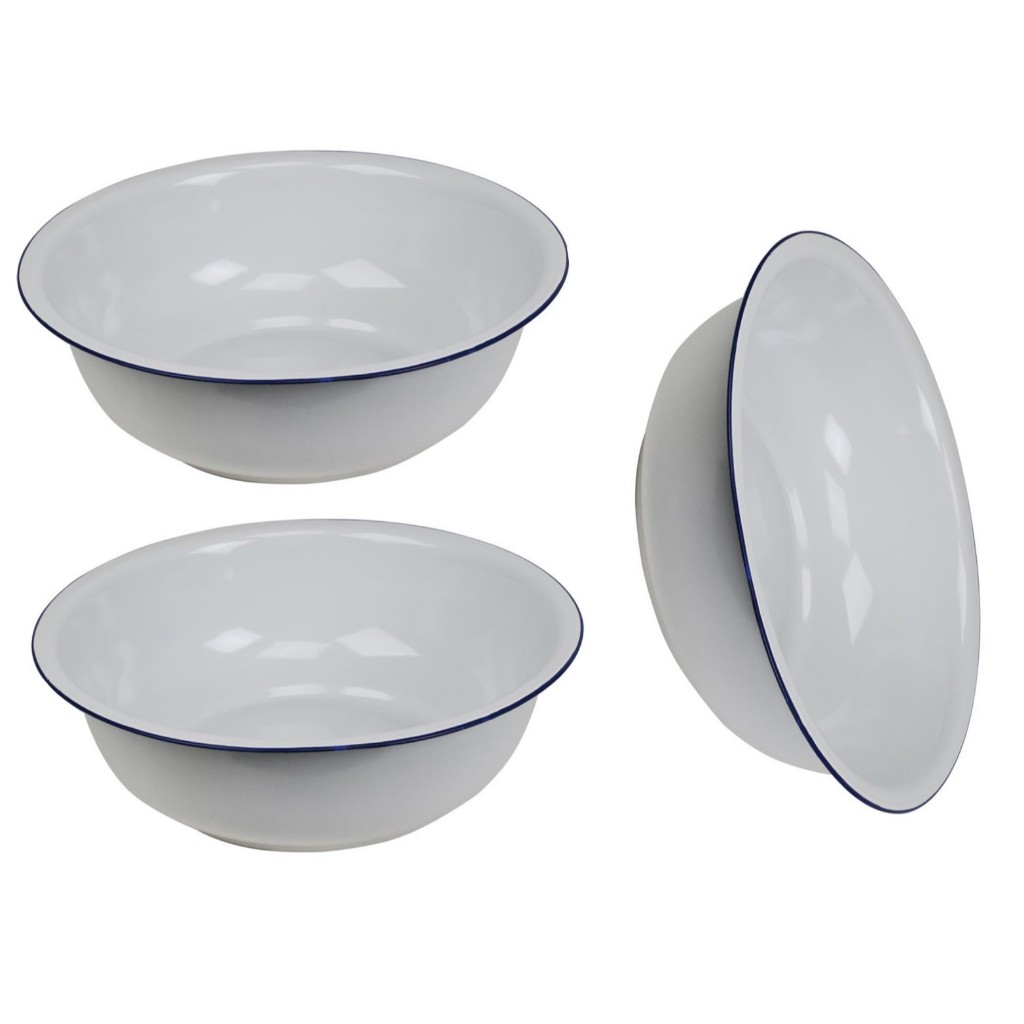 KIT 3 BACIA ÁGATA ESMALTADA BRANCA MÉDIA 32CM MULTIUSO COZINHA DECORAÇÃO BANHOS