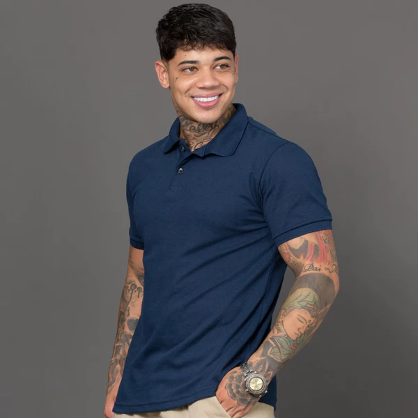 Camisa polo masculina piquet blusa básica manga curta Lisa Premium Uniformes Algodão e Poliester