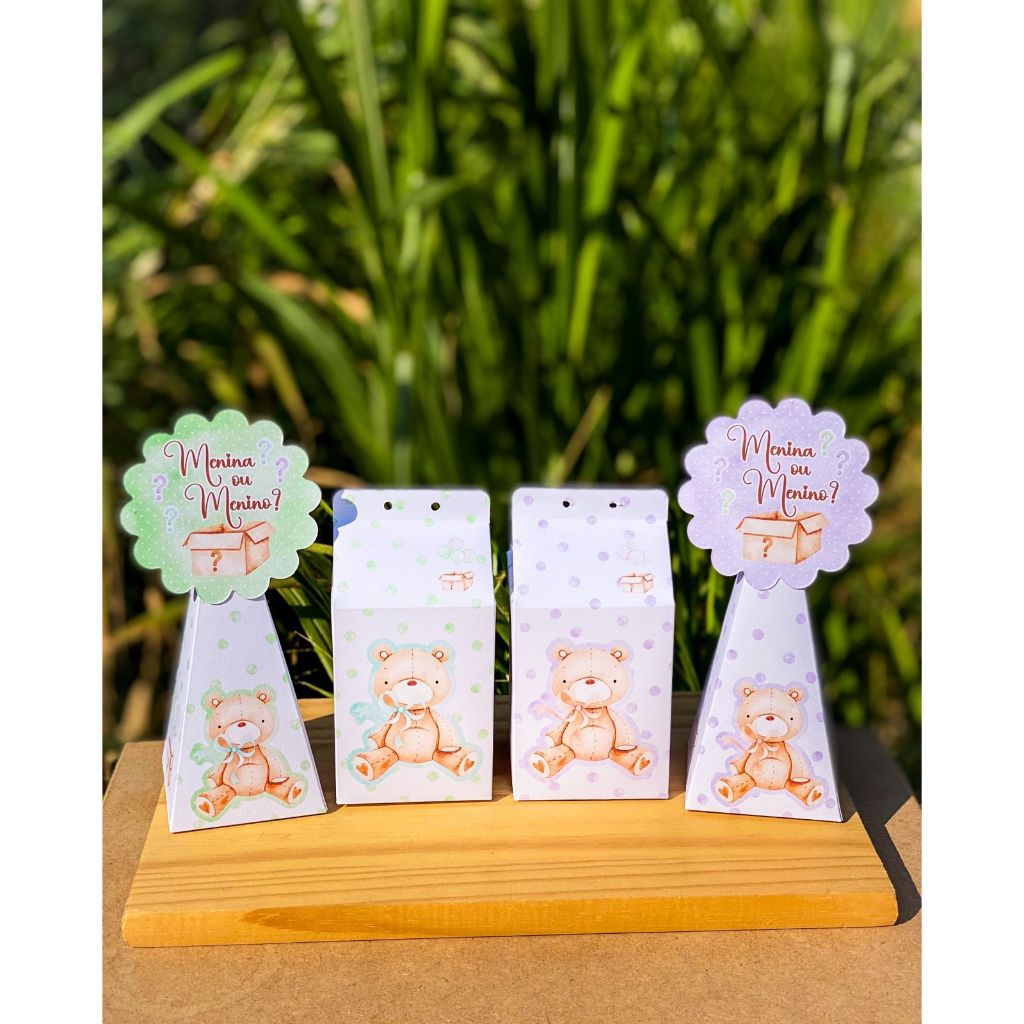 Kit caixinhas Chá Revelação Ursinho - lilás e verde - Papelaria Personalizada / Lembrancinhas / Peque e monte