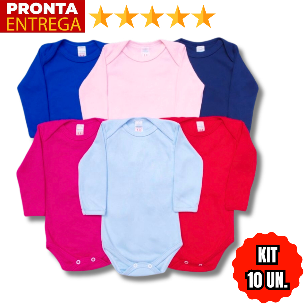 Kit 10 Unidades Body De Bebê Manga Longa Infantil