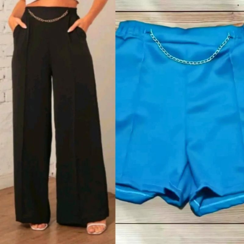 Kit Calça Pantalona e Short Duna com Bolso e Corrente