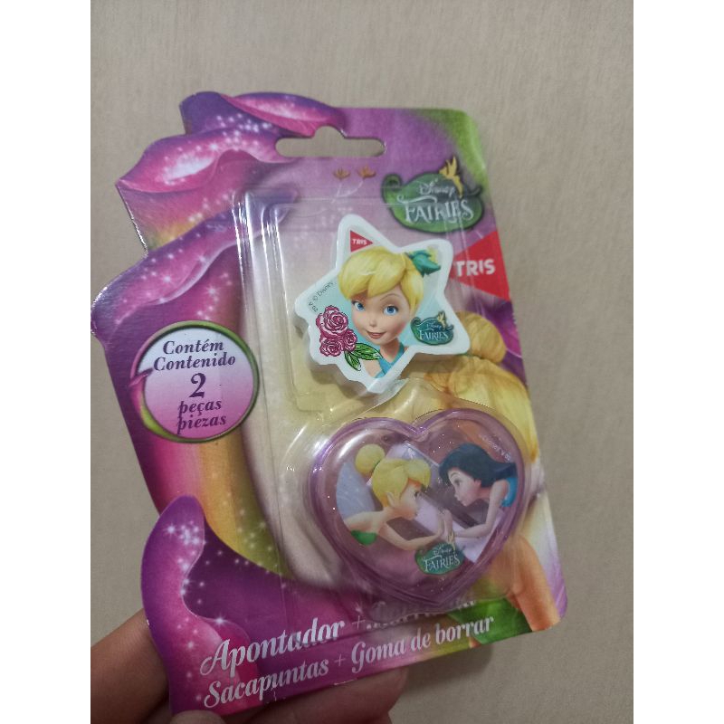 Kit Borracha e Apontador Fada Sininho Tinker Bell Sininho antigo vintage raro anos 2000