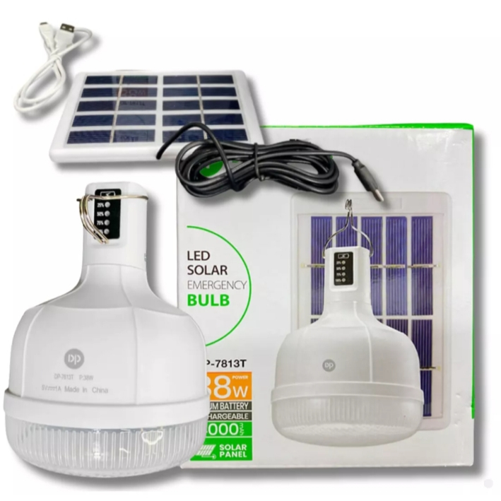 Lâmpada Luminária Camping Recarregável Usb C/placa Solar 38w