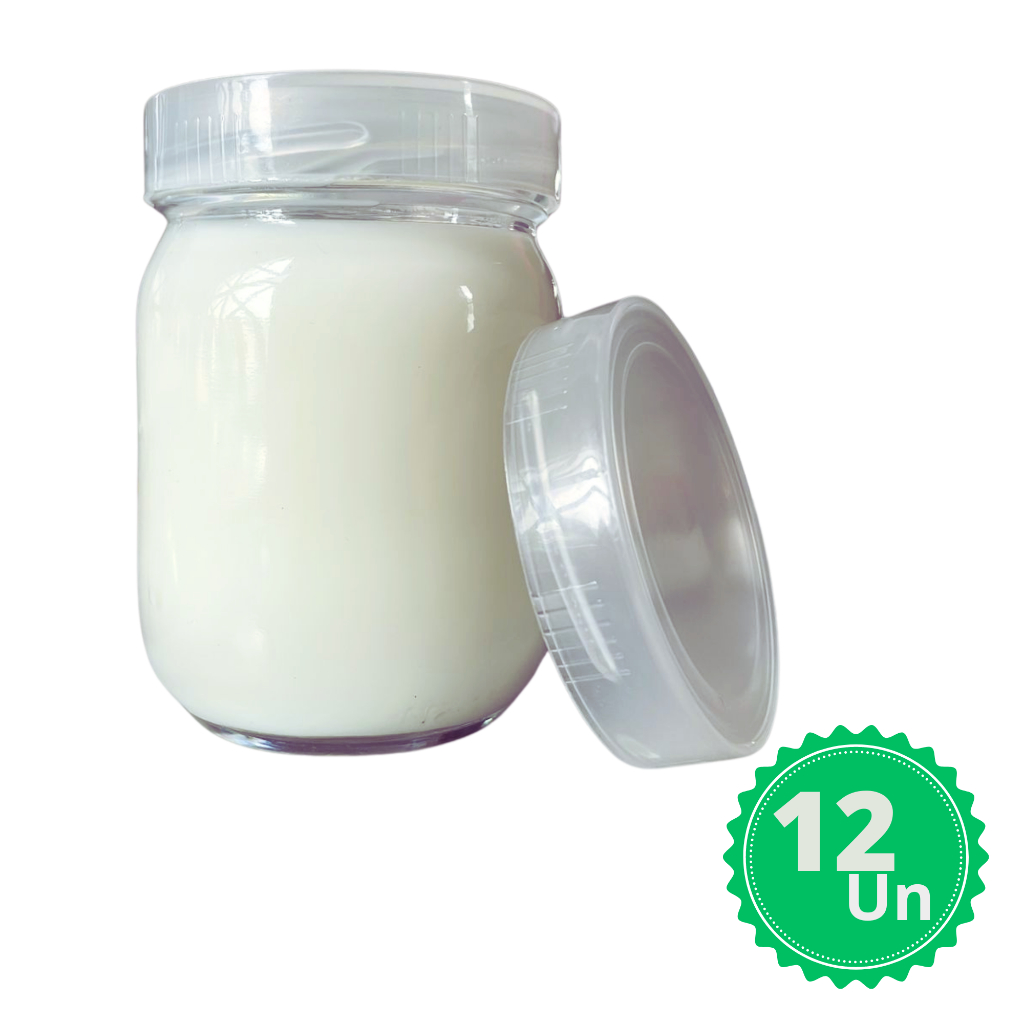 KIT 12 Potes Potes de Vidro 267ml Com Tampas Plásticas Para Armazenar Leite Materno BPA Free
