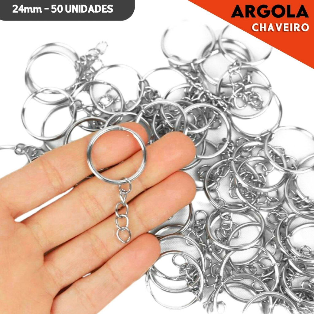 Argola Para Chaveiro Com Corrente 24mm - Com 100 Unidades - UMK
