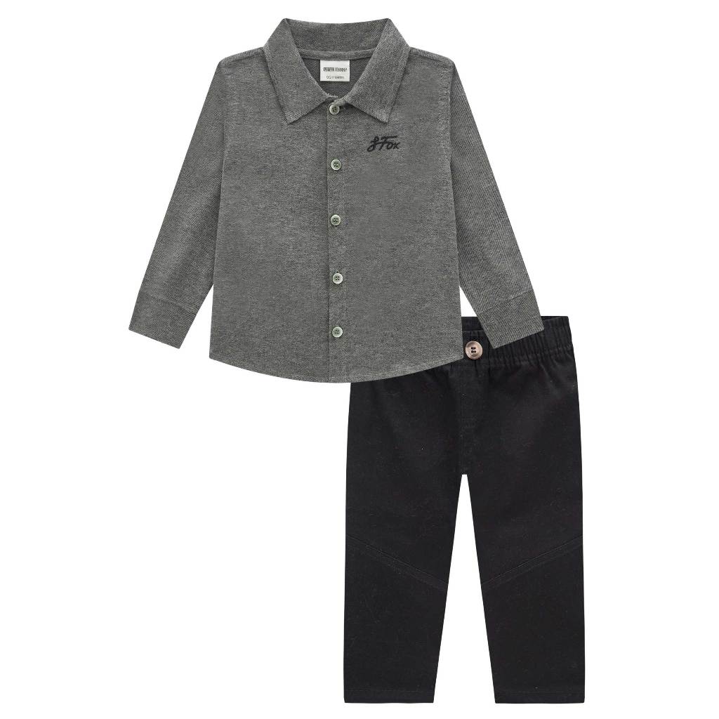 Conjunto de camisa em flanela melange e calça skinny em sarja stretch com elastano Johnny Fox tam GG