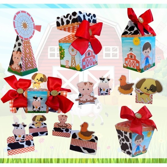 PEGUE E MONTE - Kit Festa Personalizado Fazendinha Vermelha Lembrancinhas Caixinhas para festa