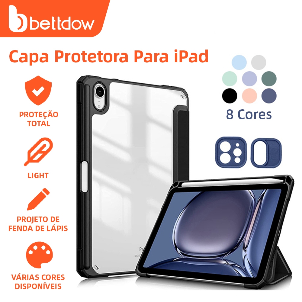 Bettdow CPA para iPad Pro 11 12.9 2018-2023 AIR 4 AIR 5 GEN 10 GEN 9 8 7 10.2 para comprimido com porta-lápis