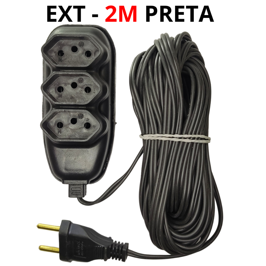 Extensão elétrica cabo Paralelo 2 x 0,75mm c/ 3 tomadas 2 Pinos 10 Amp Atacado