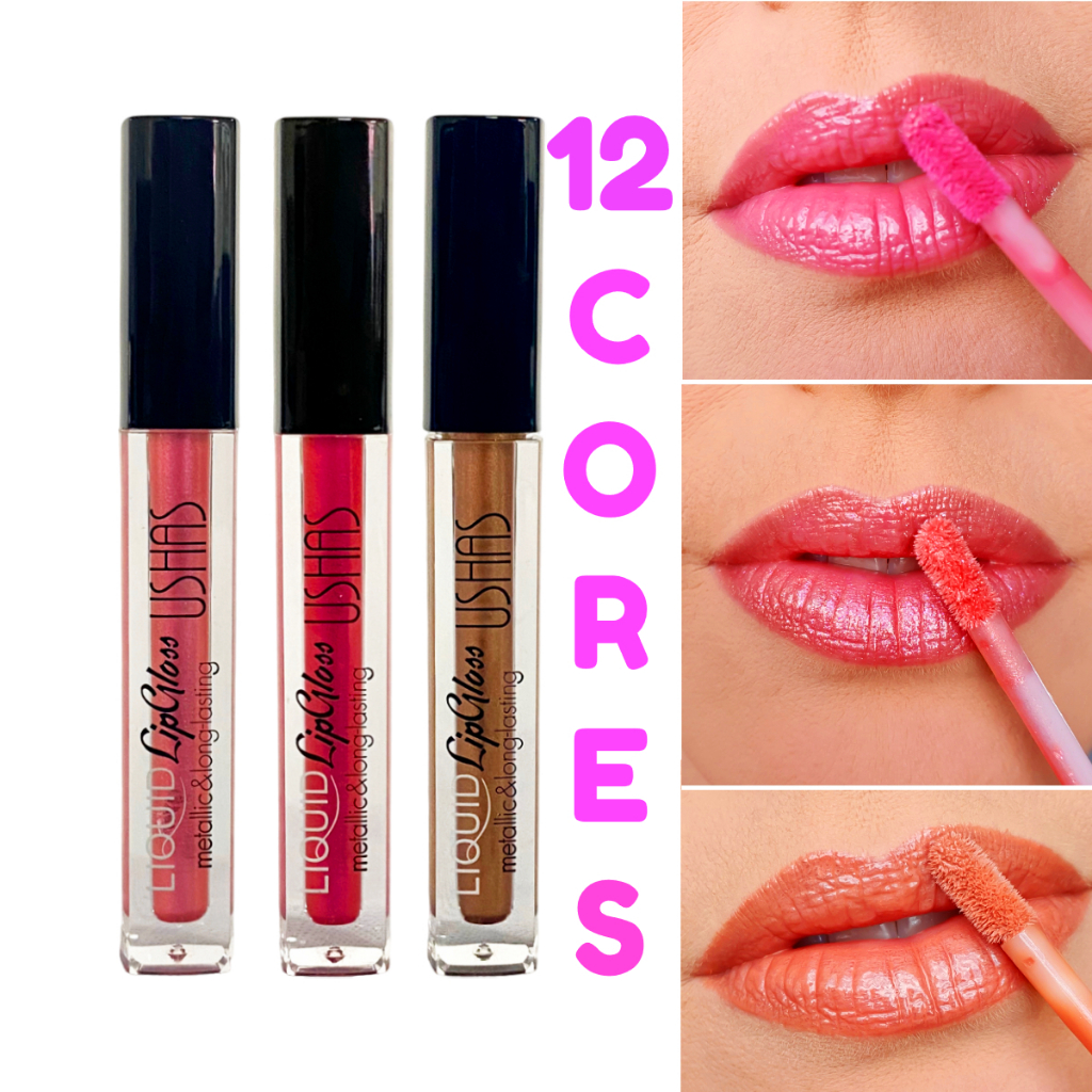 Batom Líquido 12 Cores Matte Gloss Ushas Lip Gloss Metalico Feminino