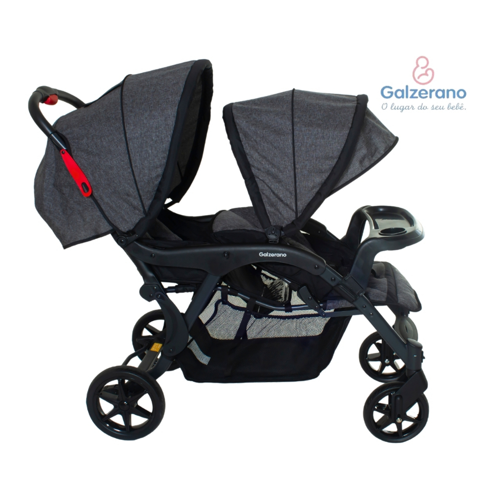 Carrinho De Bebê Duplo Doppio Para Gêmeos 3 em 1 Galzerano Com Capota Removível Retrátil Leve Recém Nascido Até 15kg