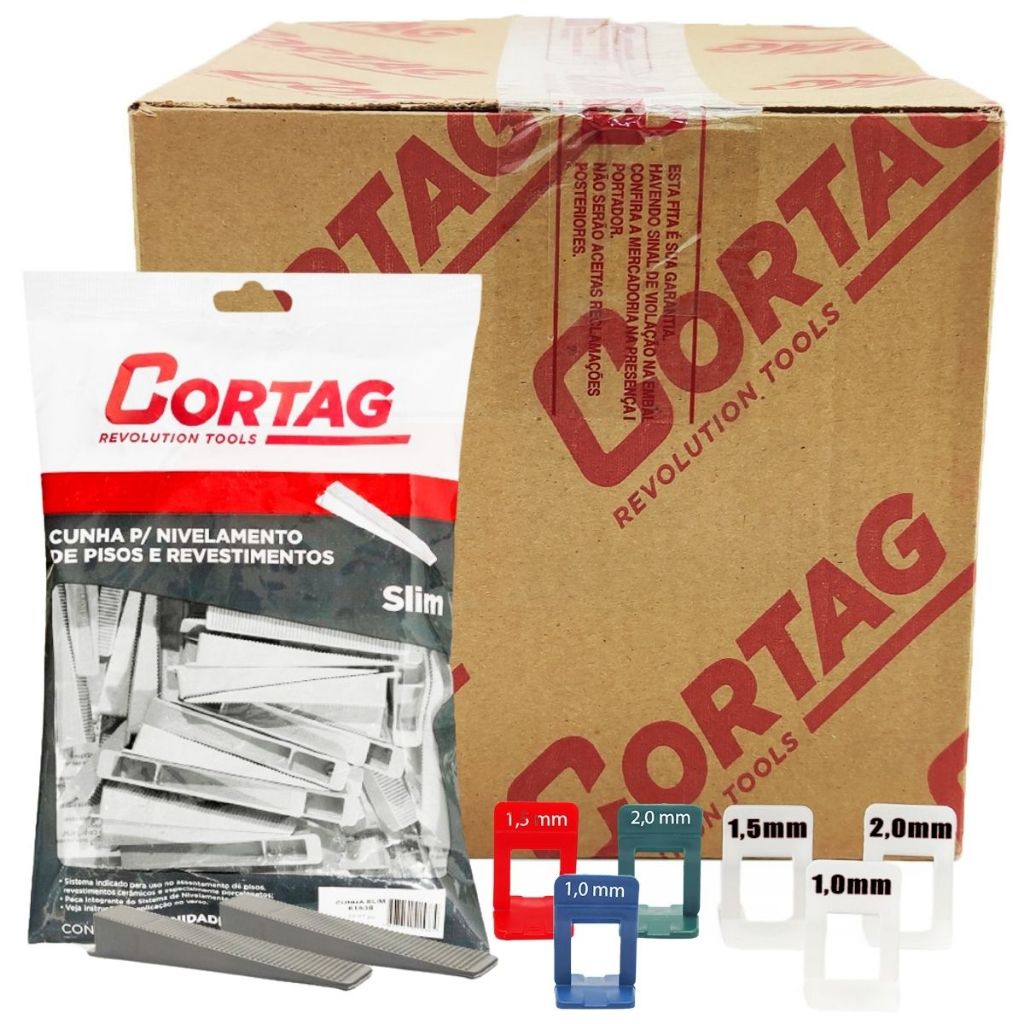 Kit 1000 Espaçadores Niveladores 1mm, 1.5mm, e 2mm Cortag Slim Original + 100 Cunhas Cortag Slim em Oferta na Shopee