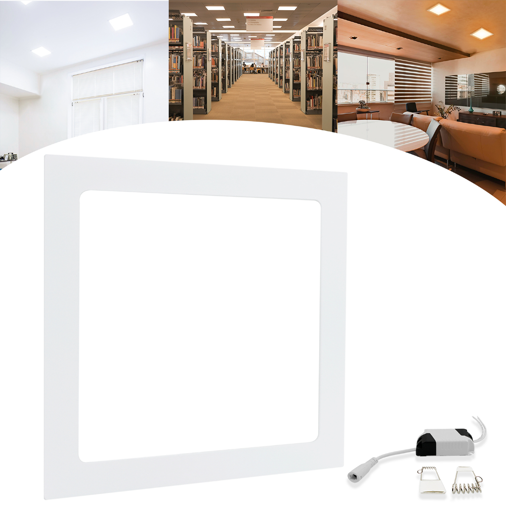 Luminária Painel Plafon Led Embutir 18w Quadrado Unitário / Kit 2 / Kit 4 em Oferta na Shopee