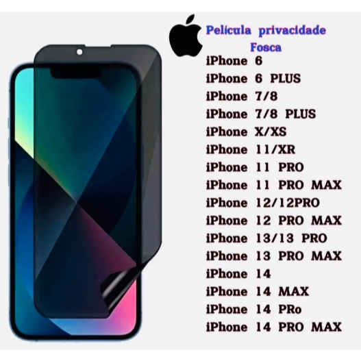 Película Privacidade Anti Spy Cerâmica Fosca Para IPhone XR/11/14/14 Plus/15 Pro Max