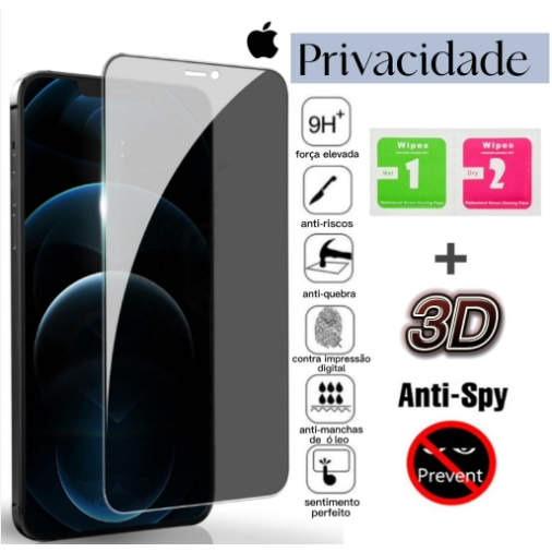 Película de vidro 3D Privativa Anti Spy Para IPhone Todos Modelos Privacidade Para Ios 7 8 XS XR 11 12 13 14 15 Pro Max