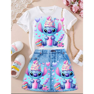 camiseta infantil blusinha estampa saia de malha imita jeans conjunto kit feminino menina ...