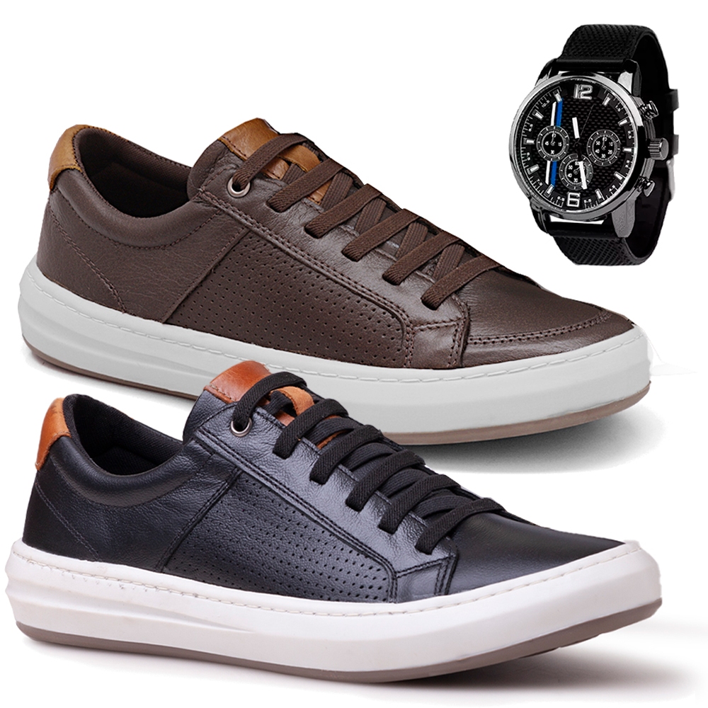 Kit 2 Tênis Sapatênis Masculino Casual Urbano Solado Reto De Amarrar Elegante Moderno Slip On Macio