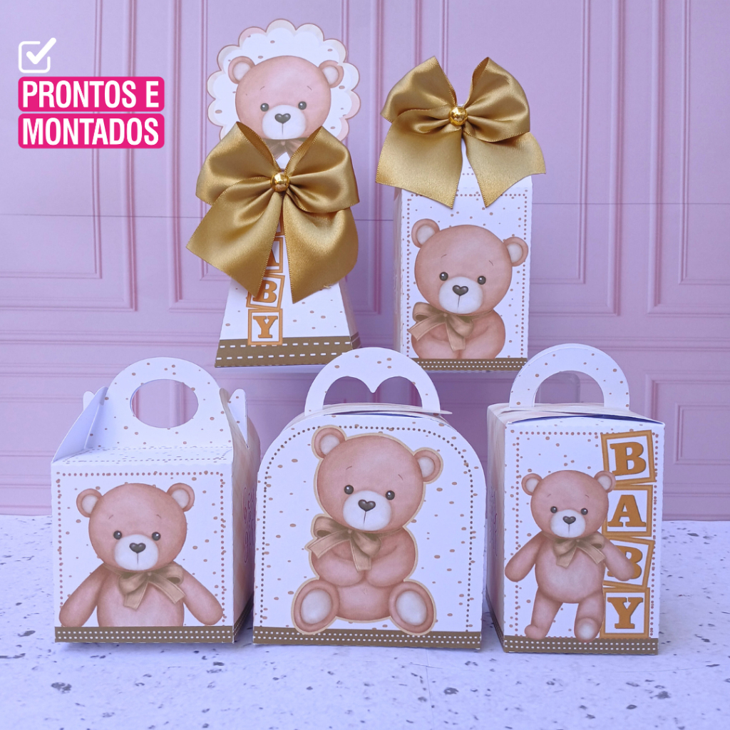 Kit Festa Chá Bebê / Revelação Dourado  Lembrancinhas  Personalizadas Caixinhas para Festa