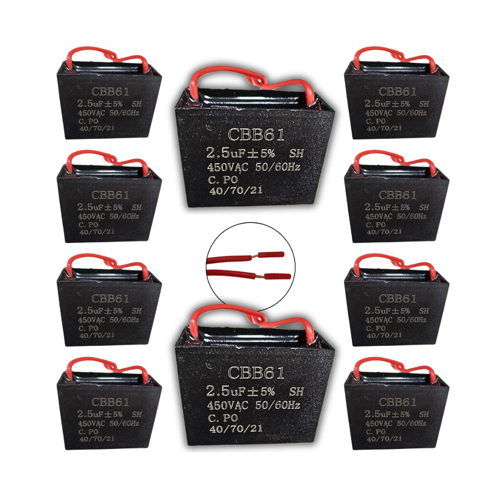 Kit 10 Capacitor CBB61 Ventilador Partida Vários Modelo 250V 450V 1.2UF 2UF 3UF 4UF 50/60Hz 40/70/21