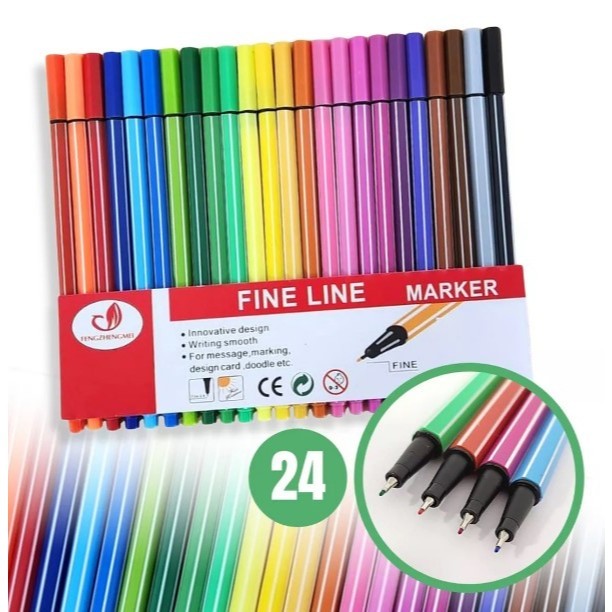 Kit Canetas Coloridas com 12/24 canetas Fine Line Ponta Fina Colorido 0.4 mm Fineliner em Oferta na Shopee