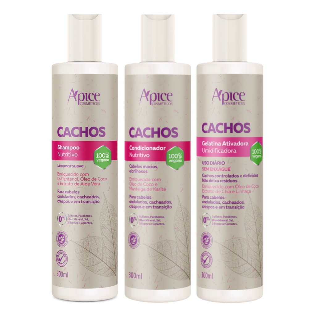 Kit Apice Cachos Shampoo + Condicionador + Gelatina Ativadora Cachos 300ml