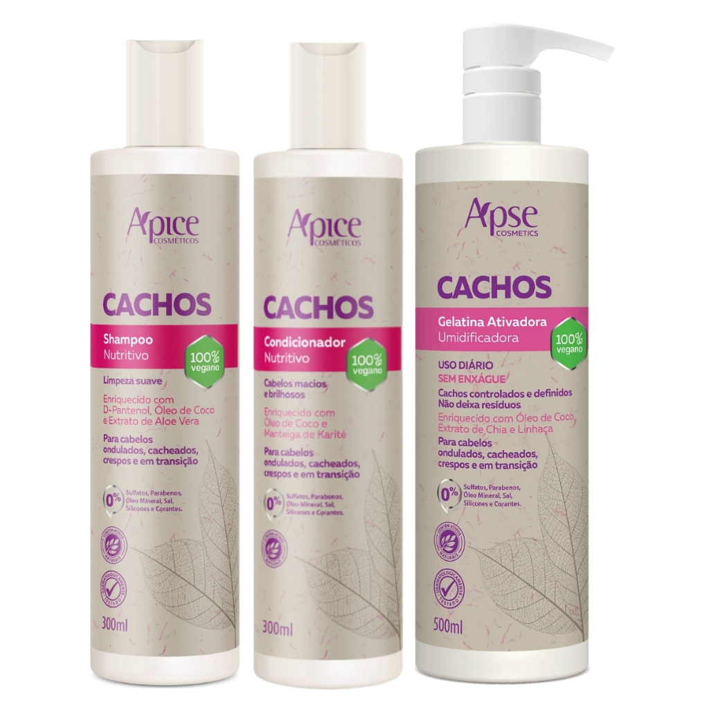 Kit Apice Cachos Shampoo + Condicionador + Gelatina Ativadora Cachos 500ml