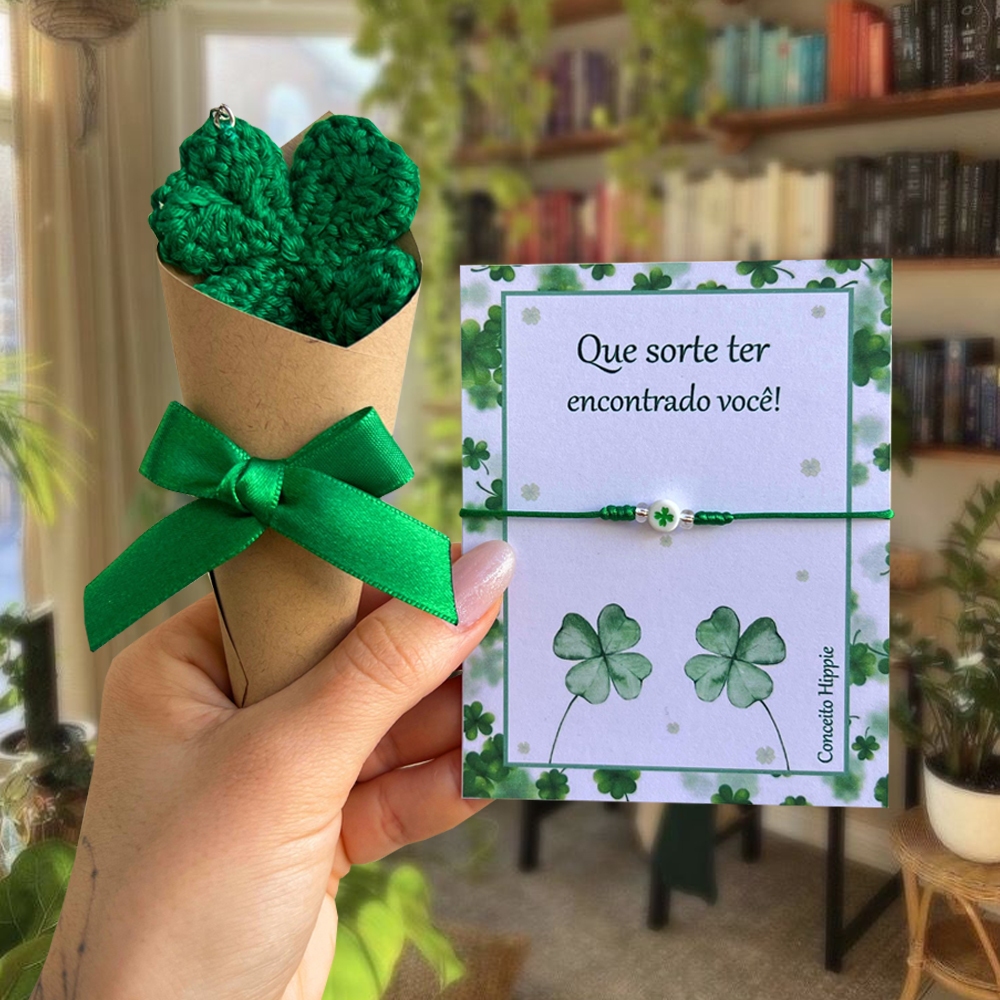 Pulseira Trevo Unitária Que Sorte Ter Encontrado Você + Chaveiro Buque Trevo De Quatro Folhas Casal Amizade BFF Presente em Oferta na Shopee
