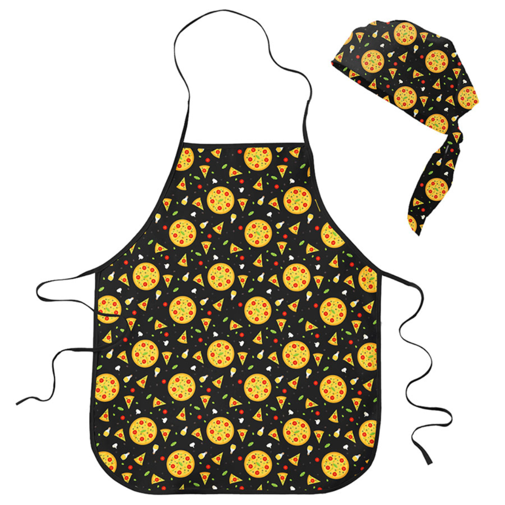 Kit Avental com Bandana Diversos Temas Uniforme Lanchonete Pizzaria Confeitaria Padaria