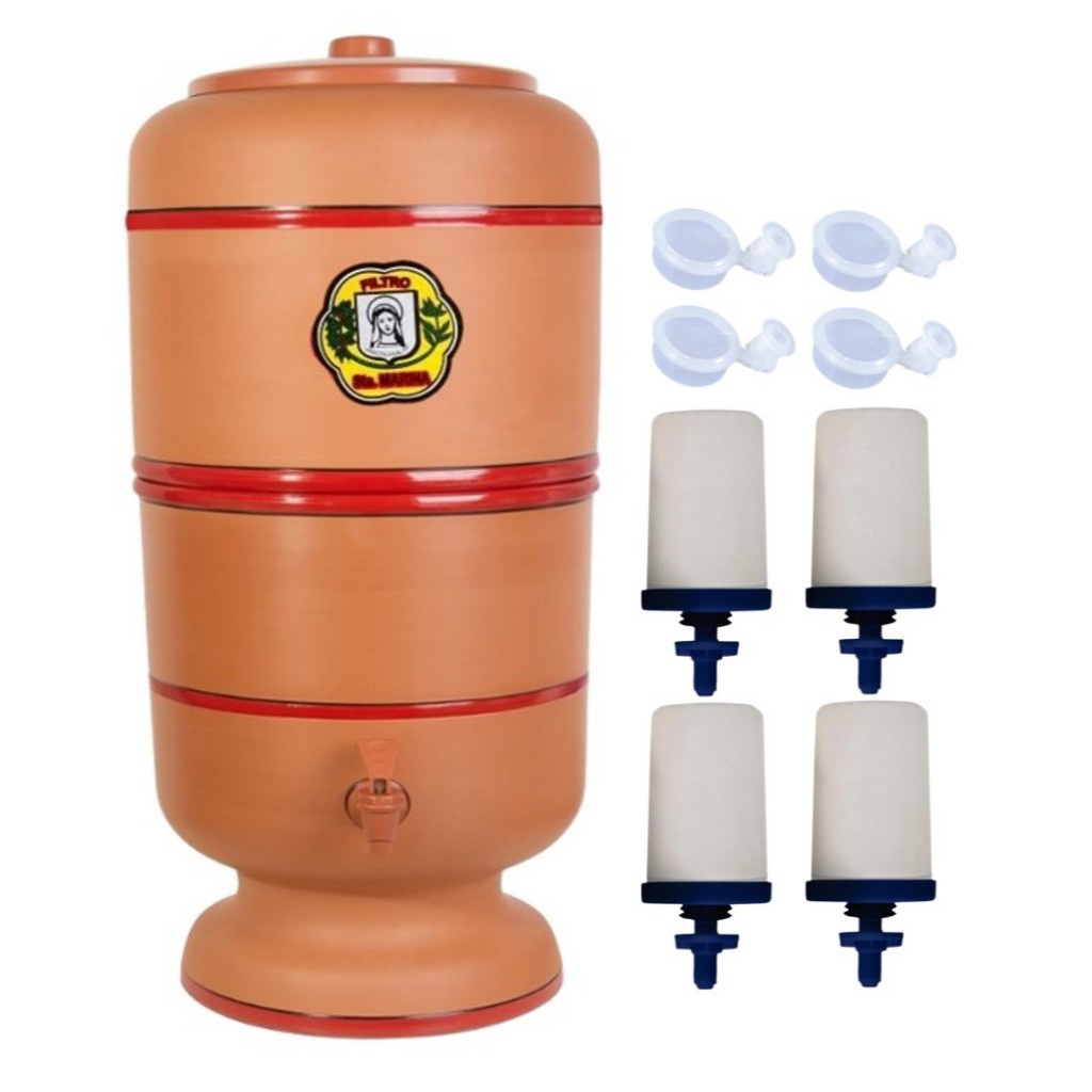 Filtro De Barro 9 Litros 4 Velas Tradicionais E 4 Boias  18 Litros Capacidade Total