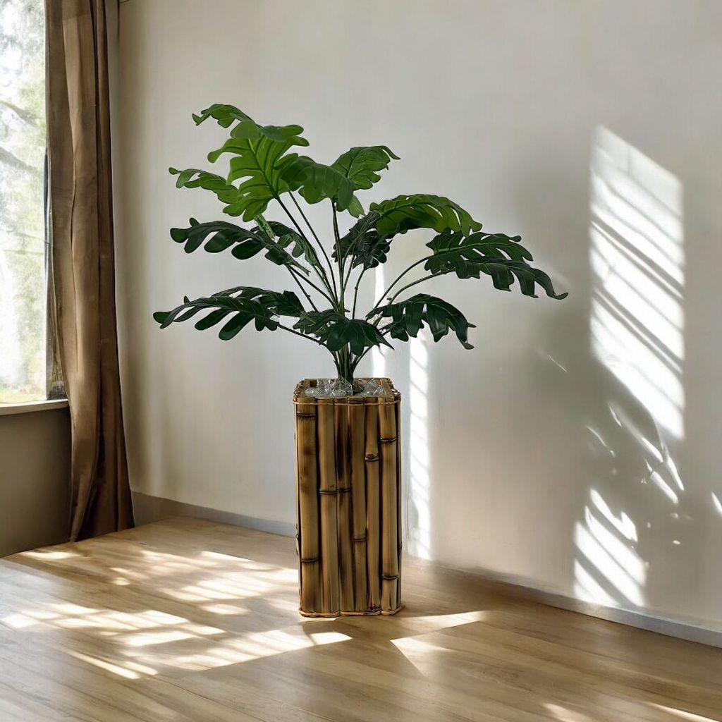 Arranjo Completo Buquê Bananinha De Macaco Artificial Com Vaso De Bambu Rustico