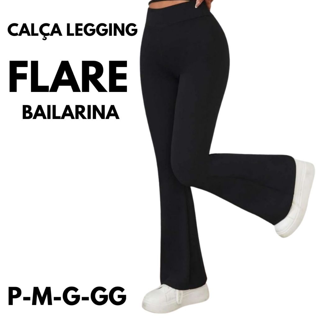 Calça Legging Flare Bailarina Suplex Cintura Alta Modela Bumbum Feminina Envio Imediato.