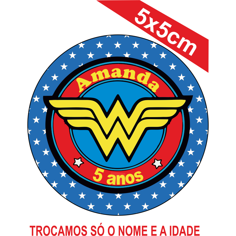 Adesivos Mulher Maravilha Personalizados 5x5cm Festa Aniversário Lembrancinha