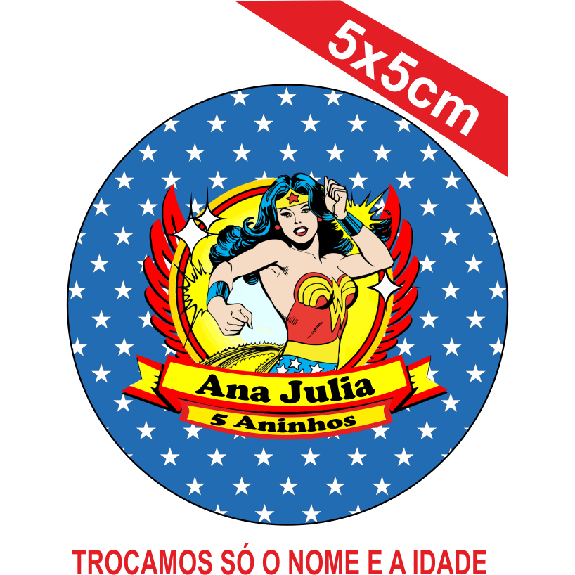 Adesivos Mulher Maravilha Personalizados 5x5cm Festa Aniversário Lembrancinha