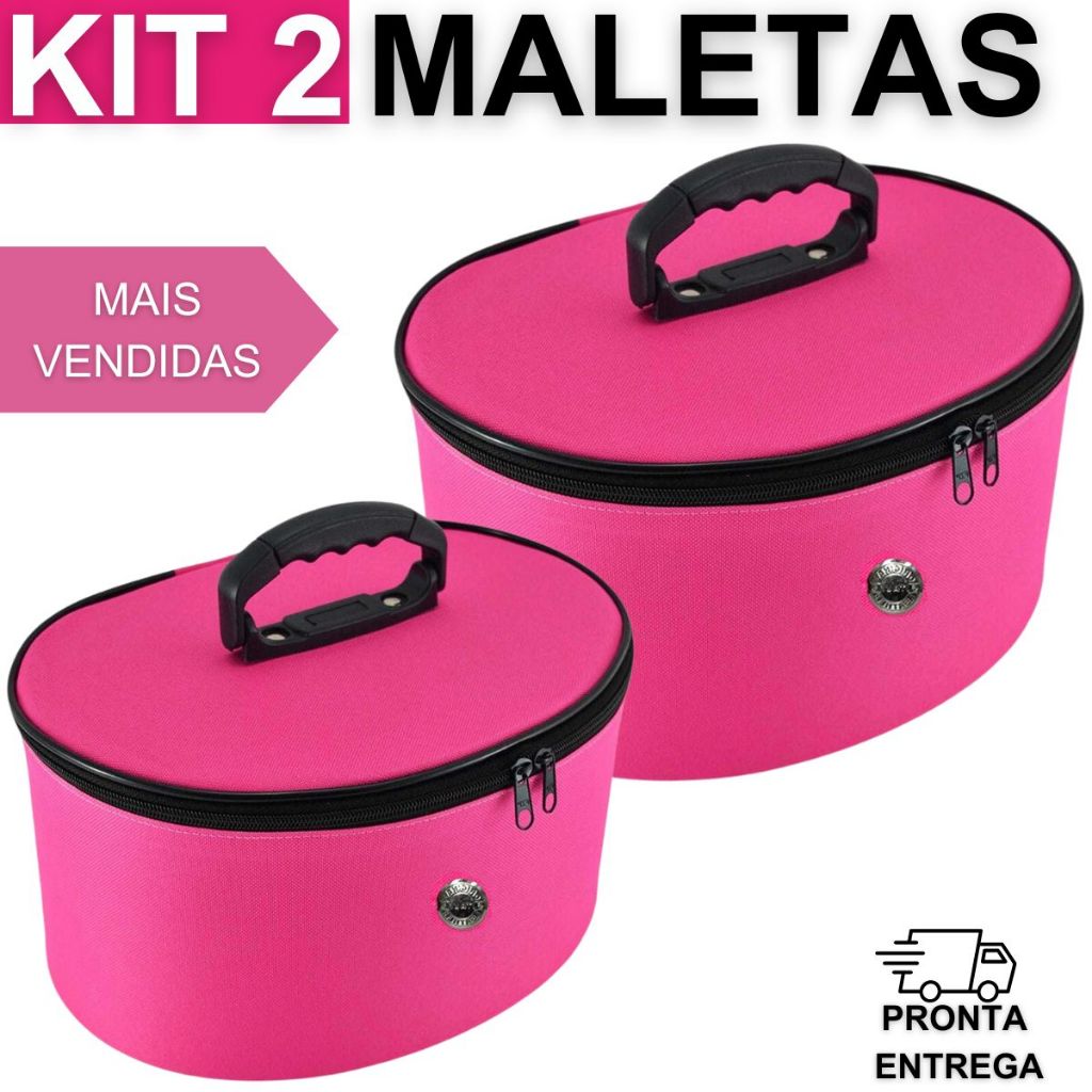 Kit 2 Maleta Nécessaires Frasqueiras Maquiagem Esmaltes Rosa Premium em Oferta na Shopee