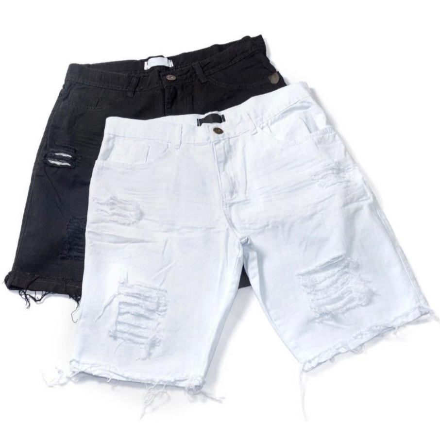 Bermuda Jeans Branca Masculina Rasgada Ano Novo Short Masculino Desfiado