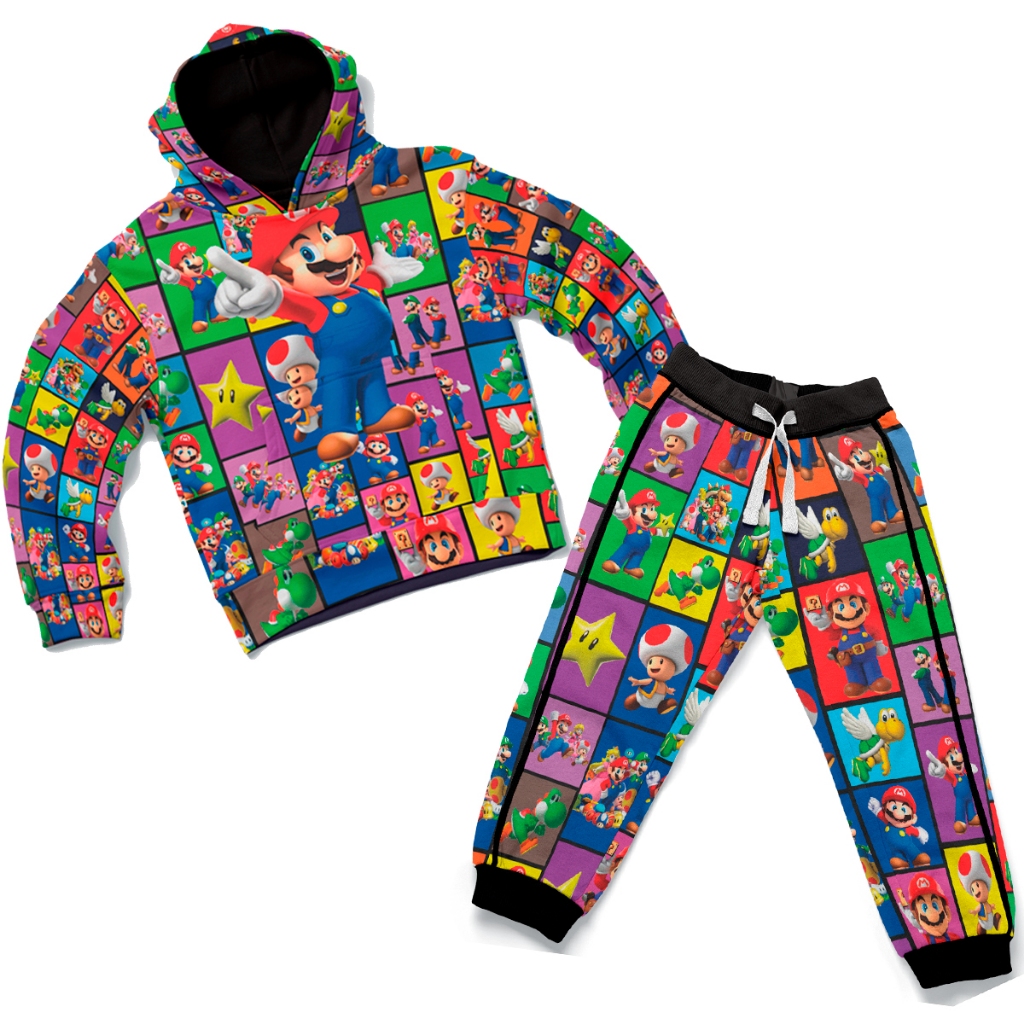 Kit Conjunto Moletom Infantil Blusa Canguru e Calça Escolar Personagens Colorido Divertido