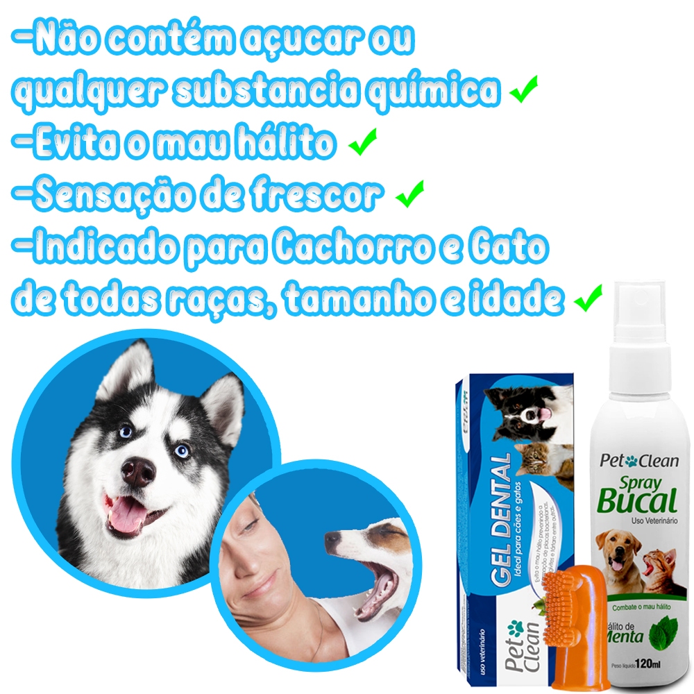 Detalhes do Kit Spray Bucal + Escova e Gel Dental para Cães Gatos Clean
