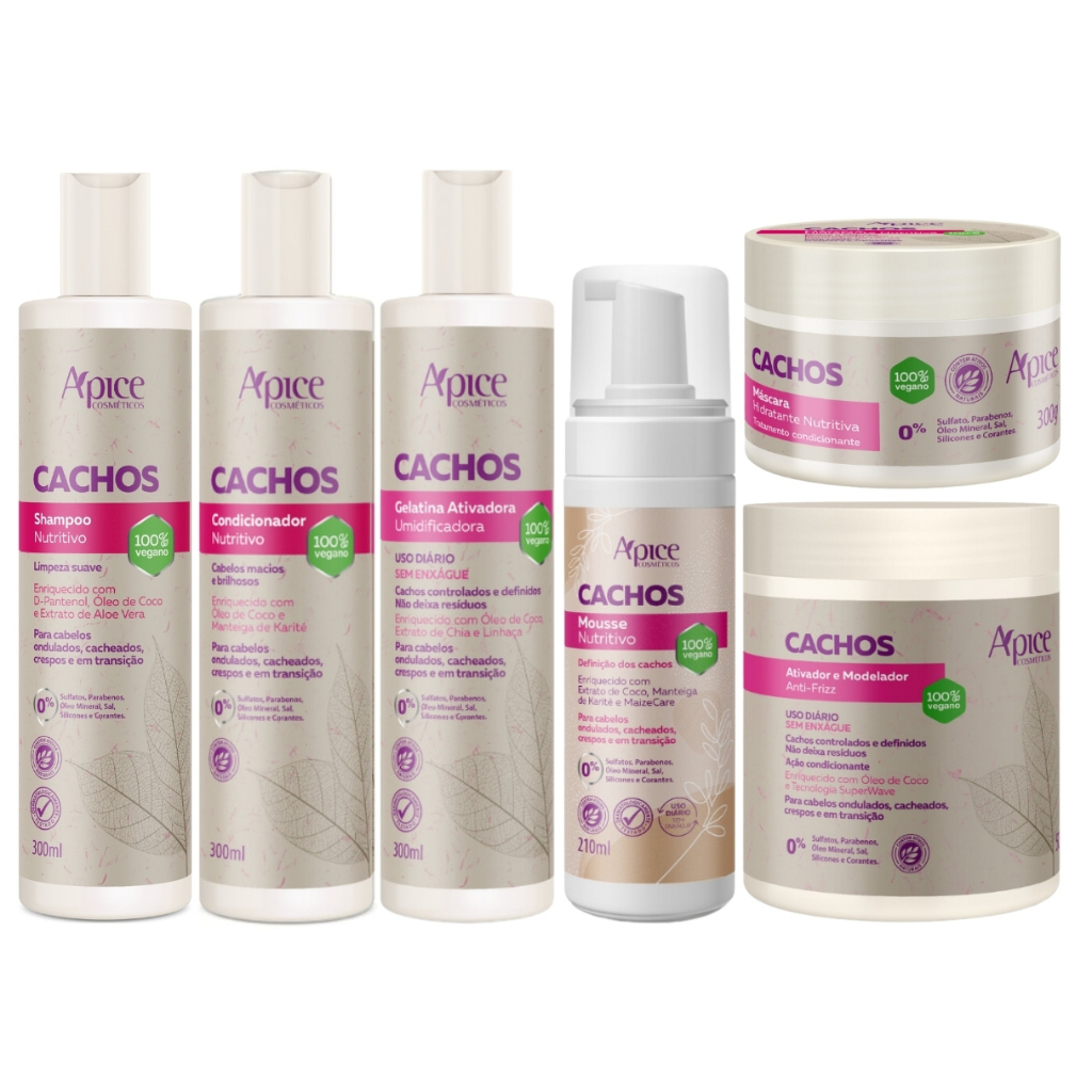 Kit Apse Cachos Linha Completa Tratamento Capilar Cabelo Vegano - Monte Como Quiser em Oferta na Shopee