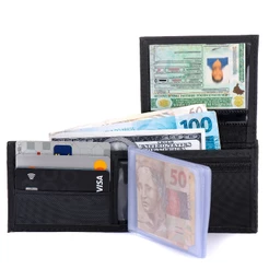 Carteira Masculina premium De Couro Sintético, Modelo L Porta Moedas em zíper Com Plastico removivél