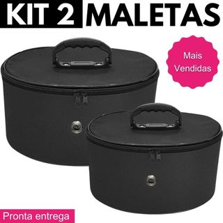 Kit 02 Necessaire Frasqueira Maleta Maquiagem Esmaltes Preto Premium