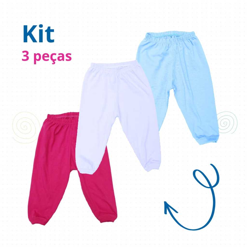 KIT 3 Calças Bebê / Infantil (Malha de Algodão) Super Confortável (Cores Sortidas)