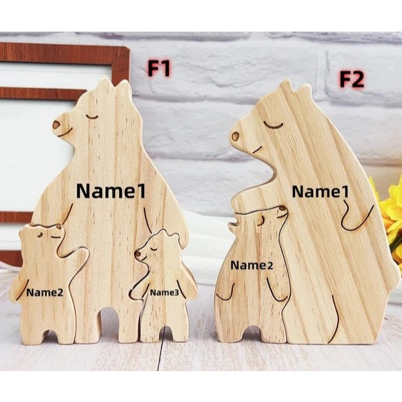 Quebra-cabeça de família de urso de madeira, quebra-cabeça de nome de madeira, presente de quebra-cabeça personalizado para pais, presente de lembrança de família, urso pai solteiro, urso mãe