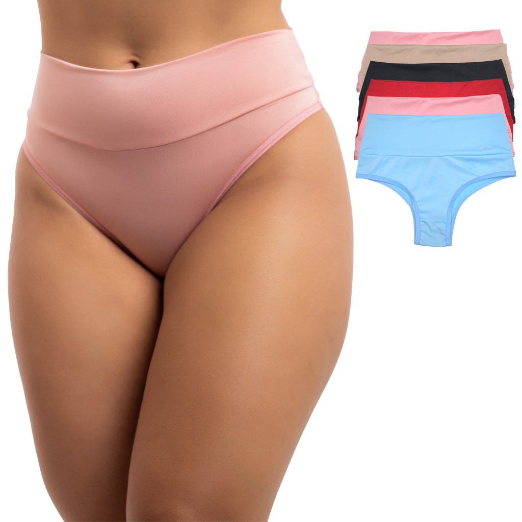 Kit 6 Calcinhas Cintura Alta Cós Duplo e Forro de Algodão - VIÉRE