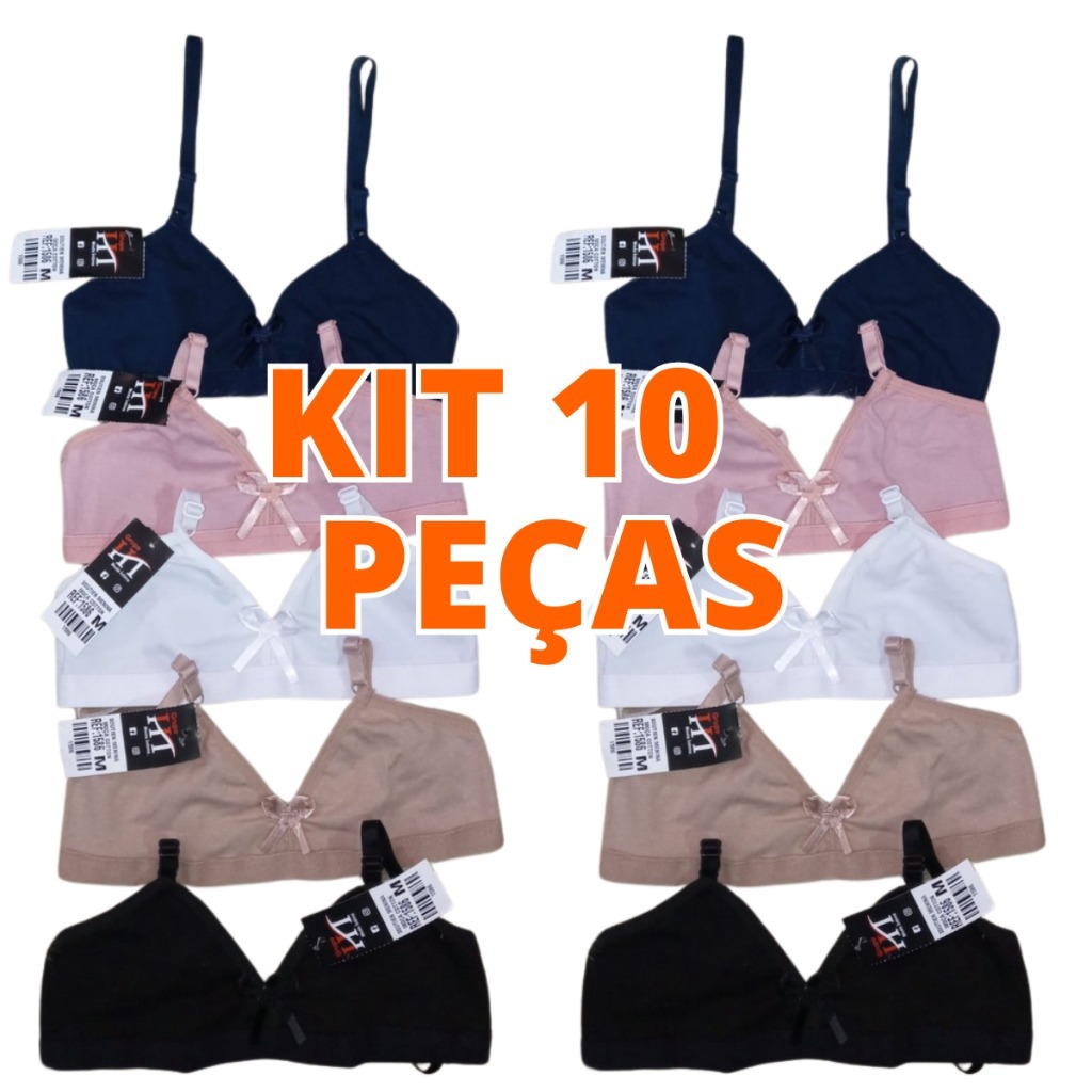 Kit 10 Sutiã Menina Moça Algodão De Cotton Sem Bojo Juvenil Sutia Para Criança Sutian Infantil Ref:1586