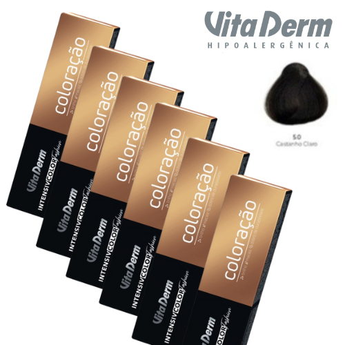 KIT COM 6 COLORAÇÃO 5.0 CASTANHO CLARO 60G CREME- VITA DERM