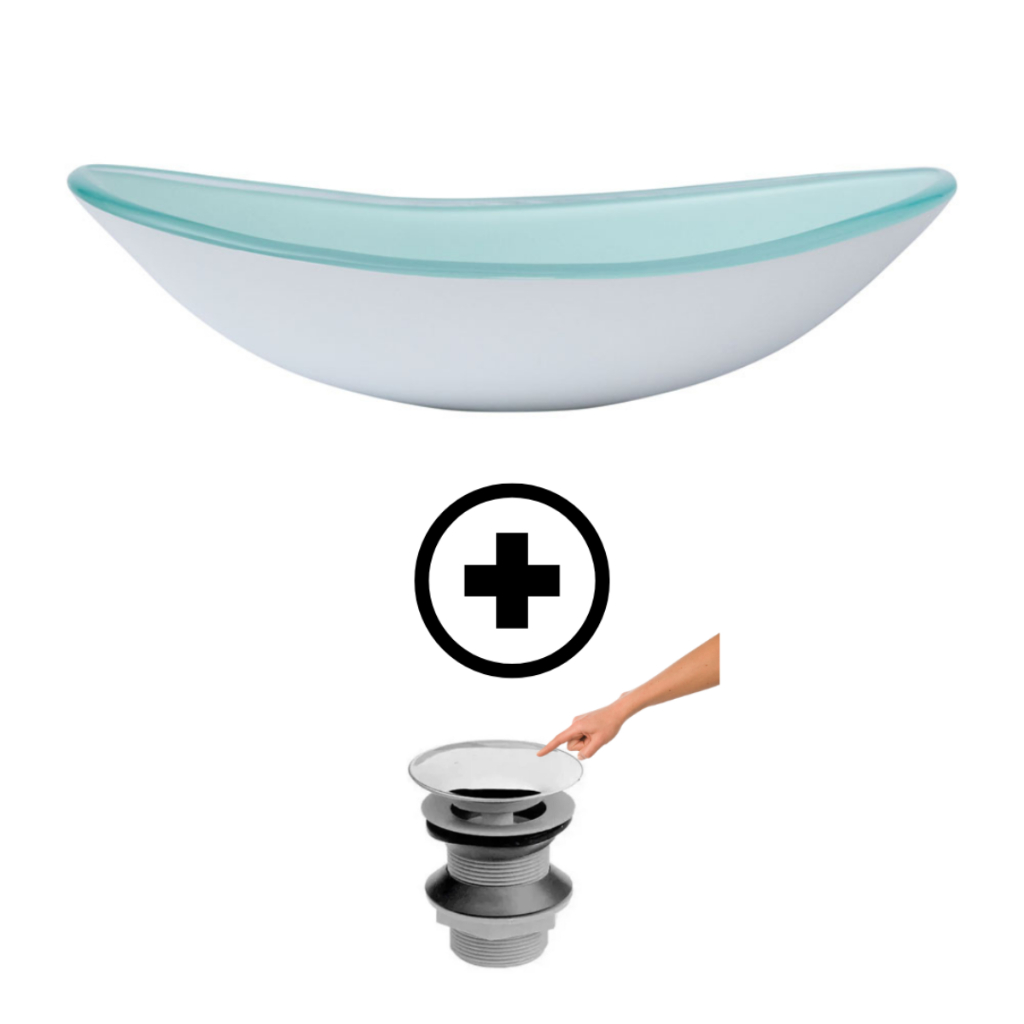 KIT CUBA DE VIDRO OVAL CANOA PARA BANHEIROS E LAVABOS + VÁLVULA CLICK INOX CORES BRILHANTES em Oferta na Shopee