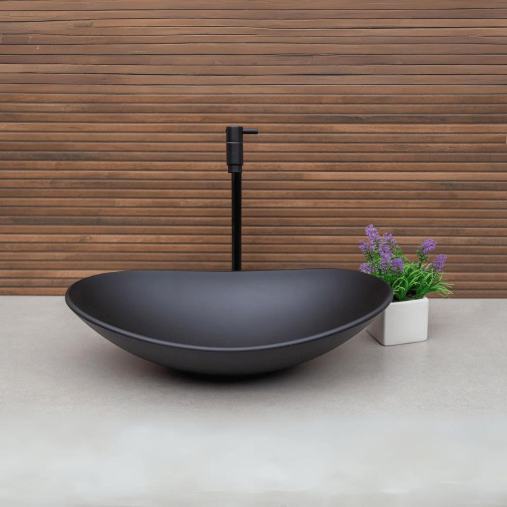 CUBA PARA BANHEIRO PIA DE VIDRO OVAL COR PRETO FOSCO + VÁLVULA CLICK INTELIGENTE PRETA MATTE em Oferta na Shopee