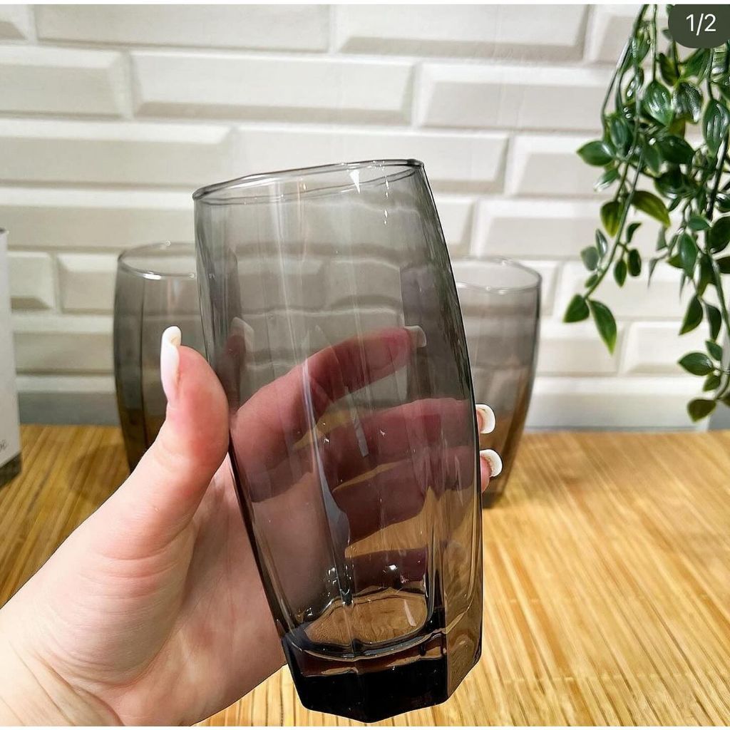 Jogo de Copo Vidro Cinza Fumê Florida 370ml