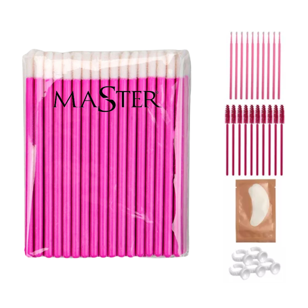 Kit 50 Pincel Aplicador Gloss Master Rosa P/ Batom E Cílios